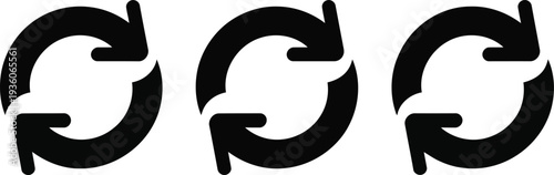 Three black circular arrows indicating continuous processes or cycles in a row Vector