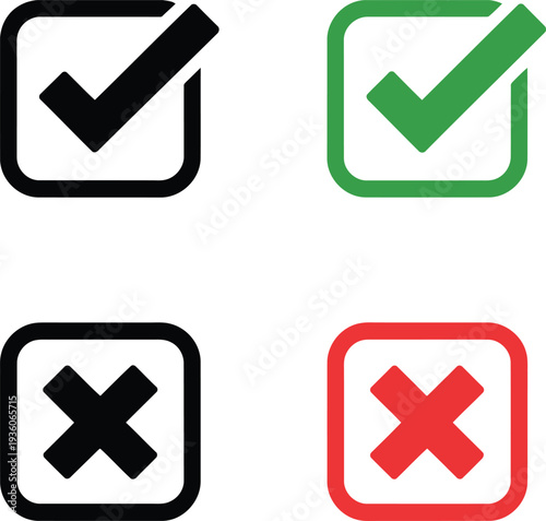 Visual representation of correct and incorrect indicators with checkmarks and crosses Vector
