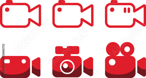 Collection of icons representing various video recording and playback devices. Vector
