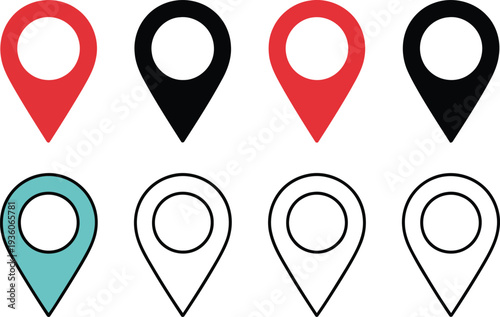 Set of location markers with different colors and status indicators Vector