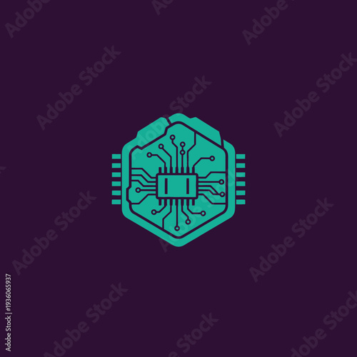 Digital illustration of a microchip with circuit lines on a dark background