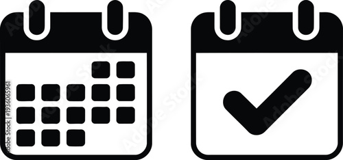 Calendar icons showing empty and completed schedule slots with checkmark Vector