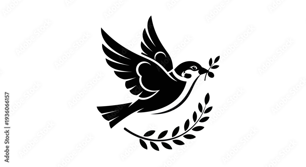 Fototapeta premium Flying dove with olive branch vector