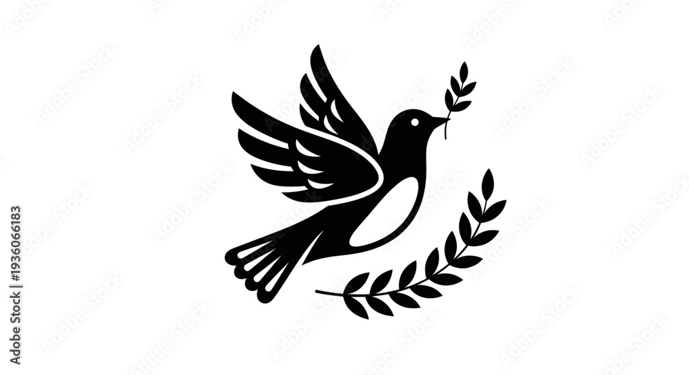 Fototapeta premium Flying dove with olive branch vector