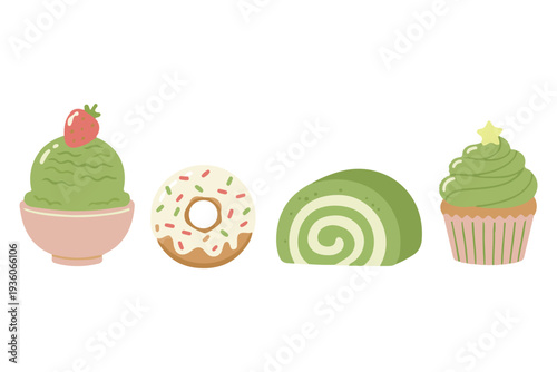 Matcha Green Tea Sweet Desserts and Pastry Collection