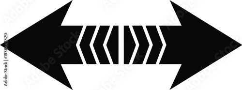 Black bidirectional arrow with striped center indicating two-way traffic or communication Vector