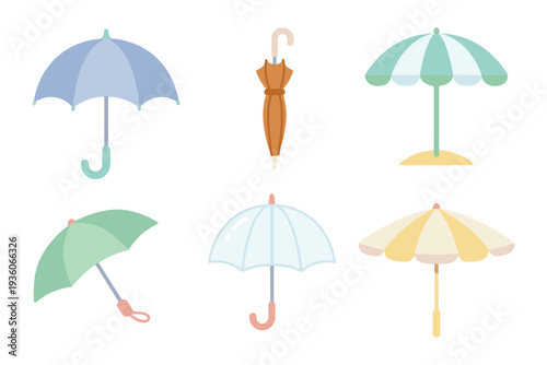 Cute Umbrellas Vector Illustration Element Set