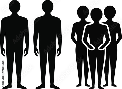 Group of four silhouetted figures standing in a line with two pairs Vector