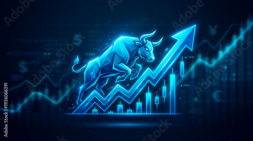 Bull market investment rising with financial chart arrow