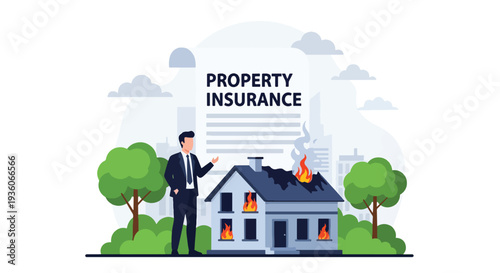 Modern vector illustration of house protected from flames by fire insurance coverage. Property damage protection and disaster risk management concept