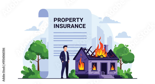 Modern vector illustration of house protected from flames by fire insurance coverage. Property damage protection and disaster risk management concept