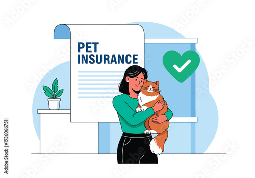 Modern vector illustration of happy dog protected by pet insurance coverage. Veterinary expense protection and animal healthcare concept