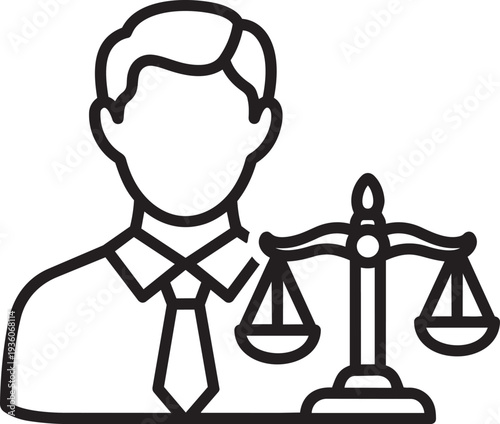 Lawyer Line Icon, Attorney and Scales of Justice Symbol, Legal Services Vector