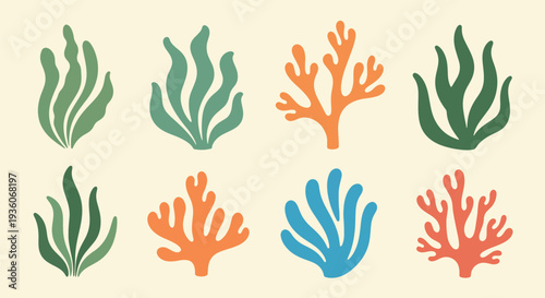 Colorful Seaweed and Coral Icons
