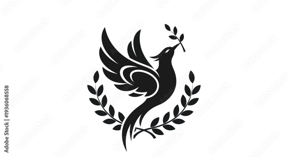 Obraz premium Soaring bird with olive branch symbol