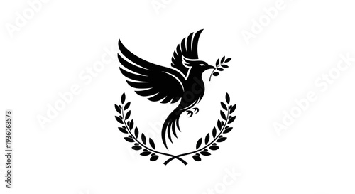 Soaring bird with olive branch symbol