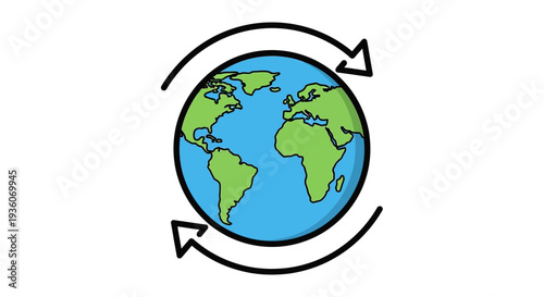 Global rotation illustration showing the Earth from space with arrows indicating movement around its axis