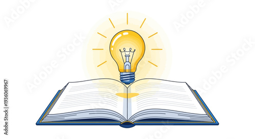 An open book with a glowing lightbulb above, symbolizing idea generation and learning in a creative environment