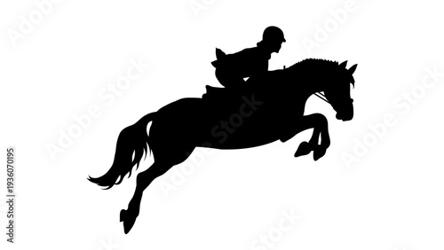 Black Silhouette of Horse Rider Jumping Over Obstacle Vector no Background