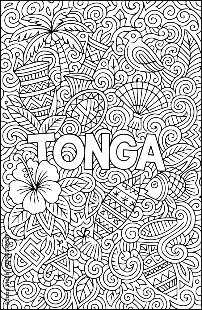 Fototapeta premium Tonga hand drawn vector illustration doodle art line art coloring page for kids