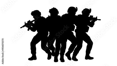 Silhouette of Soldiers Squad Walking in Combat Mission Military Vector
