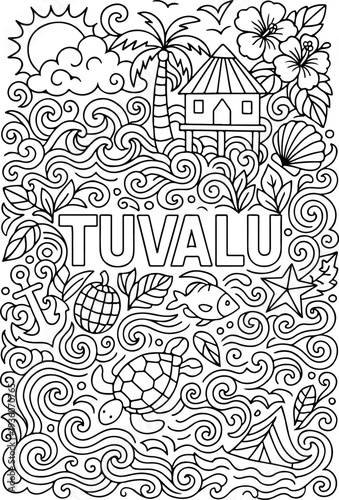 Tuvalu hand drawn vector illustration doodle art line art coloring page for kids