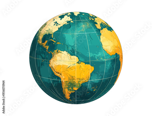 Detailed earth globe map isolated on transparent background
