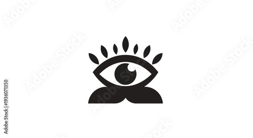 Abstract eye icon with leaf crown