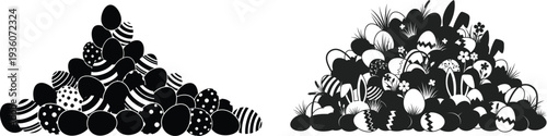 Black and white illustration of two large piles of people in a cartoonish style