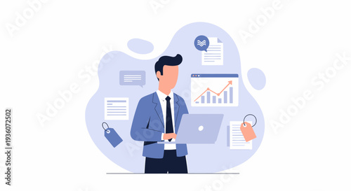 Professional businessman analyzing financial data on a laptop computer.