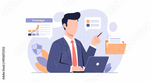 Professional businessman working on laptop managing financial data and business strategy.