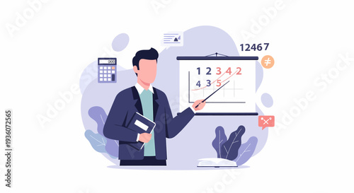Professional Male Presenter Explaining Business Growth Chart with Pointer.