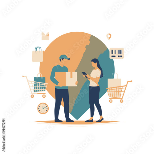 Vector illustration of online shopping and delivery
