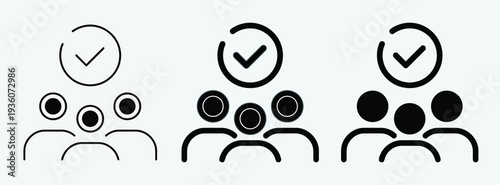 Team selection icon with check mark for recruitment and human resources.