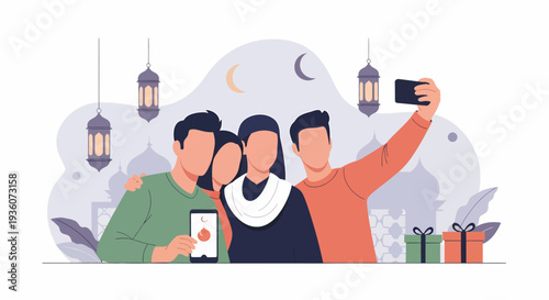 Three friends taking a selfie together with a smartphone capturing happy moments.