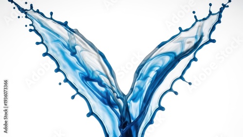 Artistic splash of blue liquid forming a symmetrical V shape against white backdrop