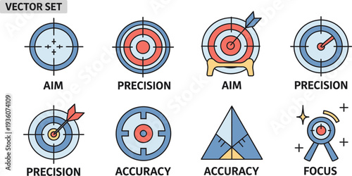 Set of target and aim icons showing precision, accuracy, focus, and goal achievement.