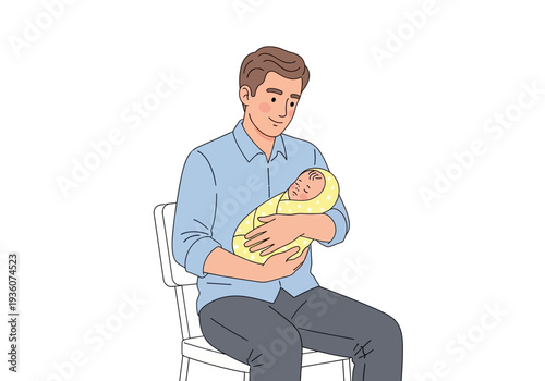 Father holding his newborn baby with love and care.