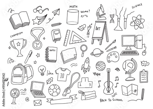Back to School Doodle Set. Hand Drawn Education Icons Collection