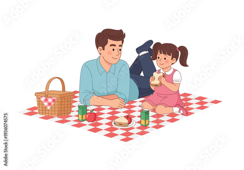 Father and Daughter Enjoying a Picnic Together Outdoors.