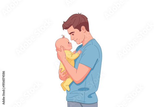 Father holding his baby with love and tenderness.