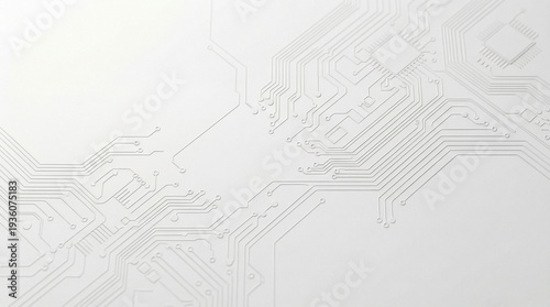 White Circuit Board Pattern with Microchips and Connections, Abstract Technology Background