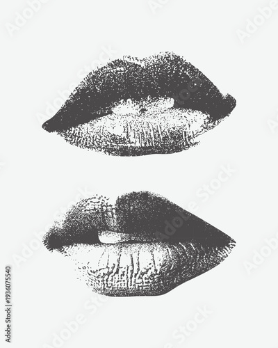 Lips and mouth in scream, for grunge punk y2k collage design, with monochrome photocopy effect