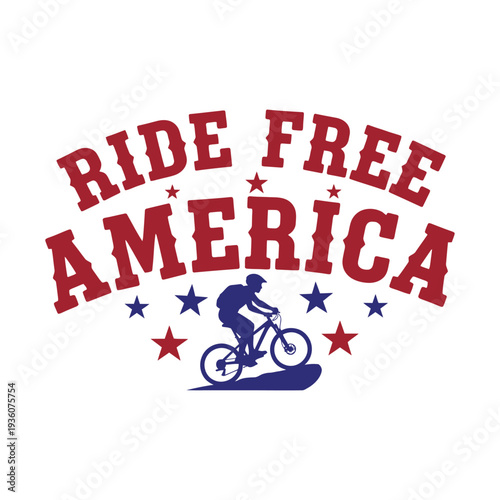 Ride Free America cycling logo with patriotic theme and stars tshirt design