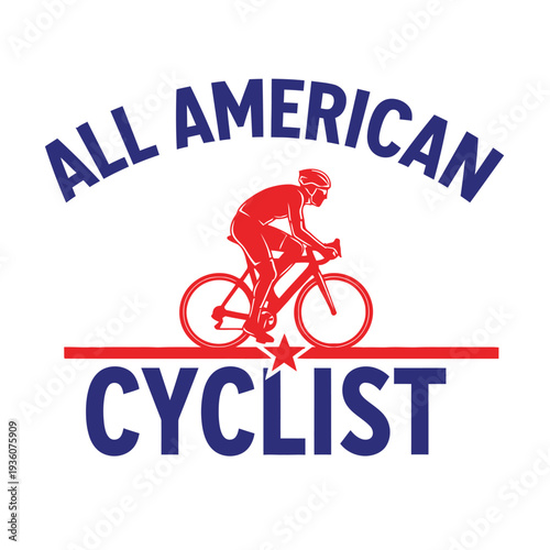 Cycling logo with an American theme featuring a cyclist in action tshirt design