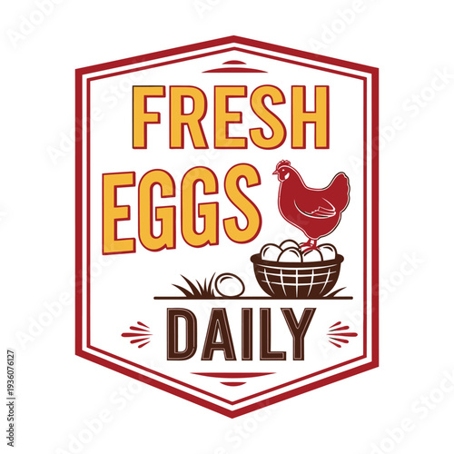 Fresh eggs daily logo with chicken and basket tshirt design