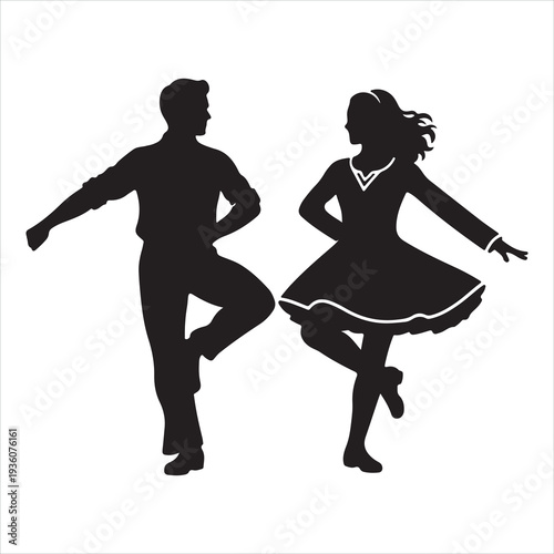 Dancing Couple Silhouette Illustration for Dance Performance Design