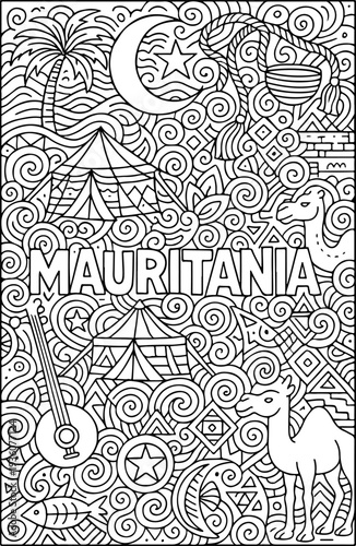 Mauritania hand drawn vector illustration doodle art line art coloring page for kids