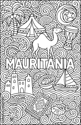 Mauritania hand drawn vector illustration doodle art line art coloring page for kids