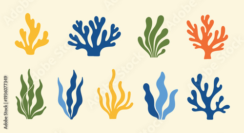 Colorful Seaweed and Coral Icons